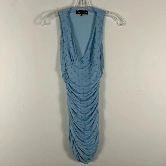 ❤️ Zara Women's Blue and Brown Dress XS - Picture 2 of 10